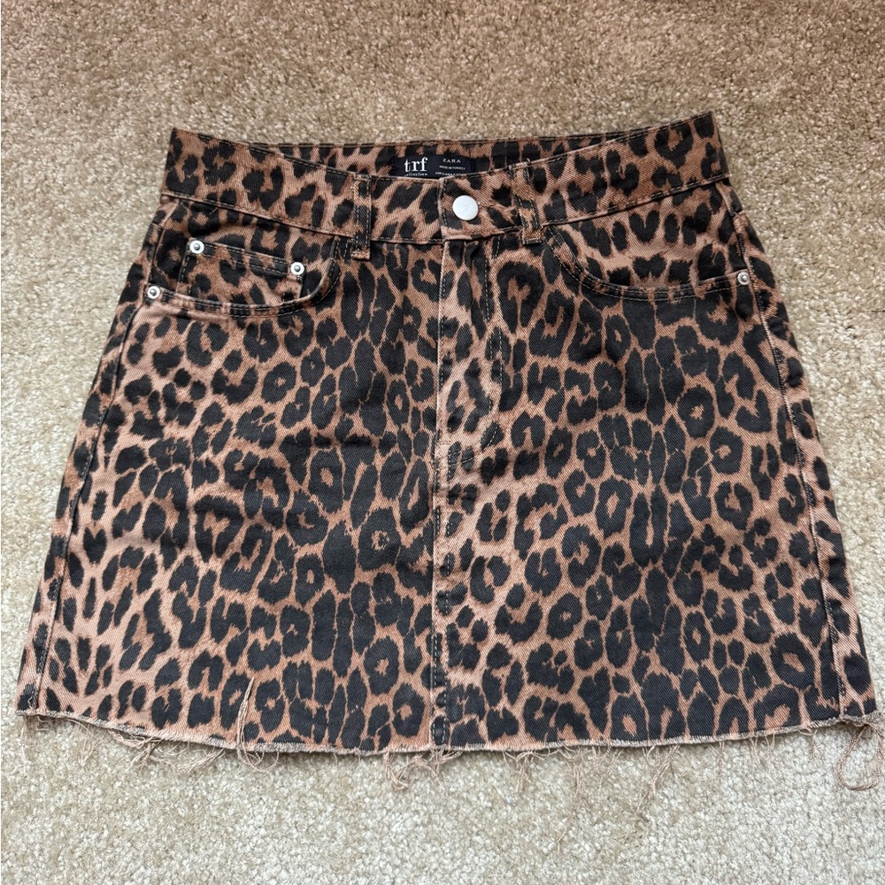 Leopard denim mini skirt